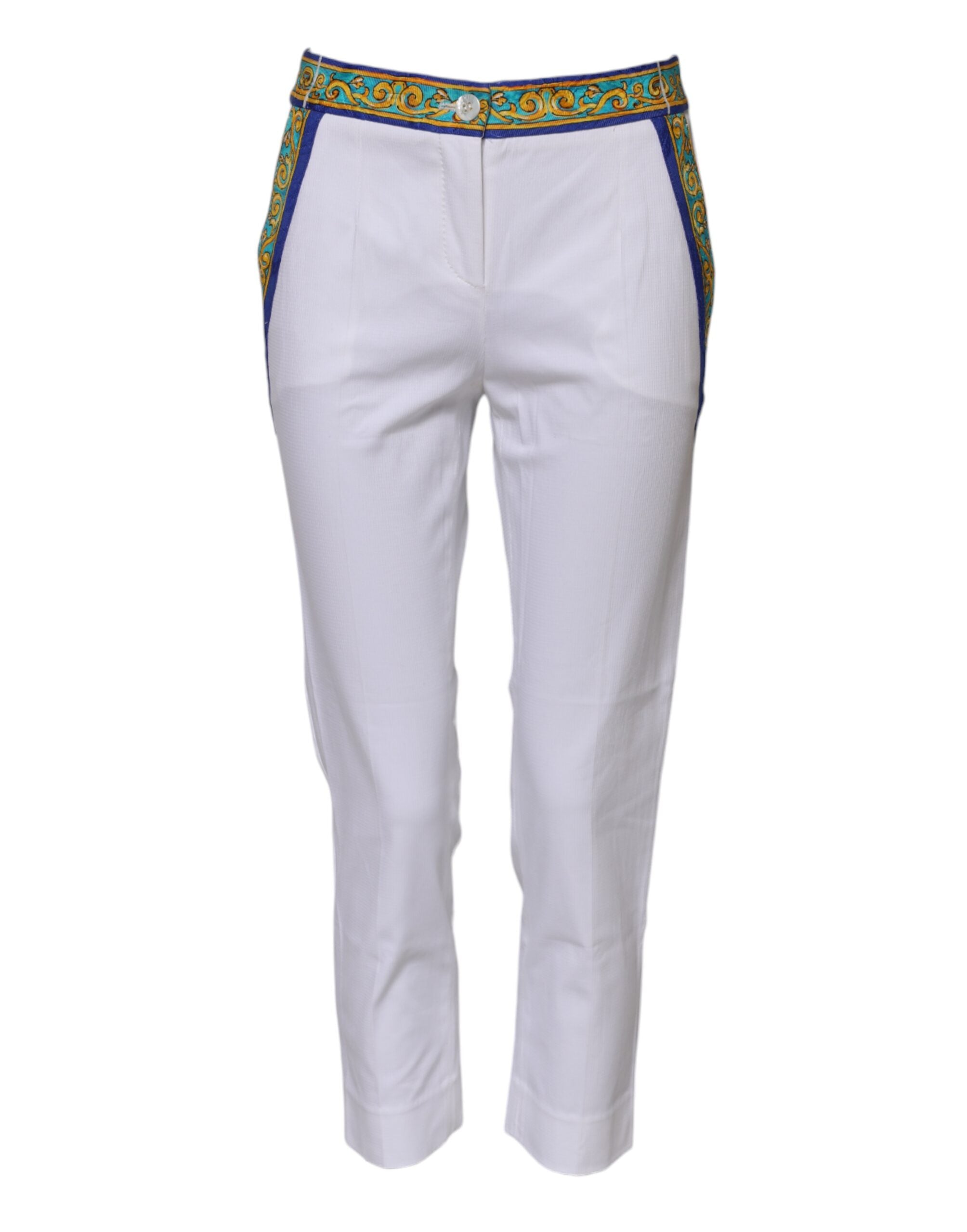 Dolce &amp; Gabbana White Cotton Mid Waist Tapered Trouser Pants 