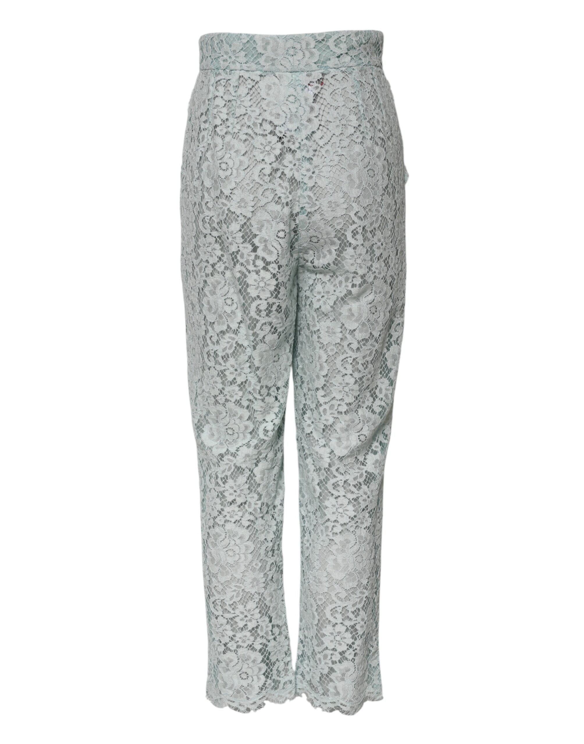 Dolce &amp; Gabbana Mint Green Cotton Floral Lace Trousers Pants 