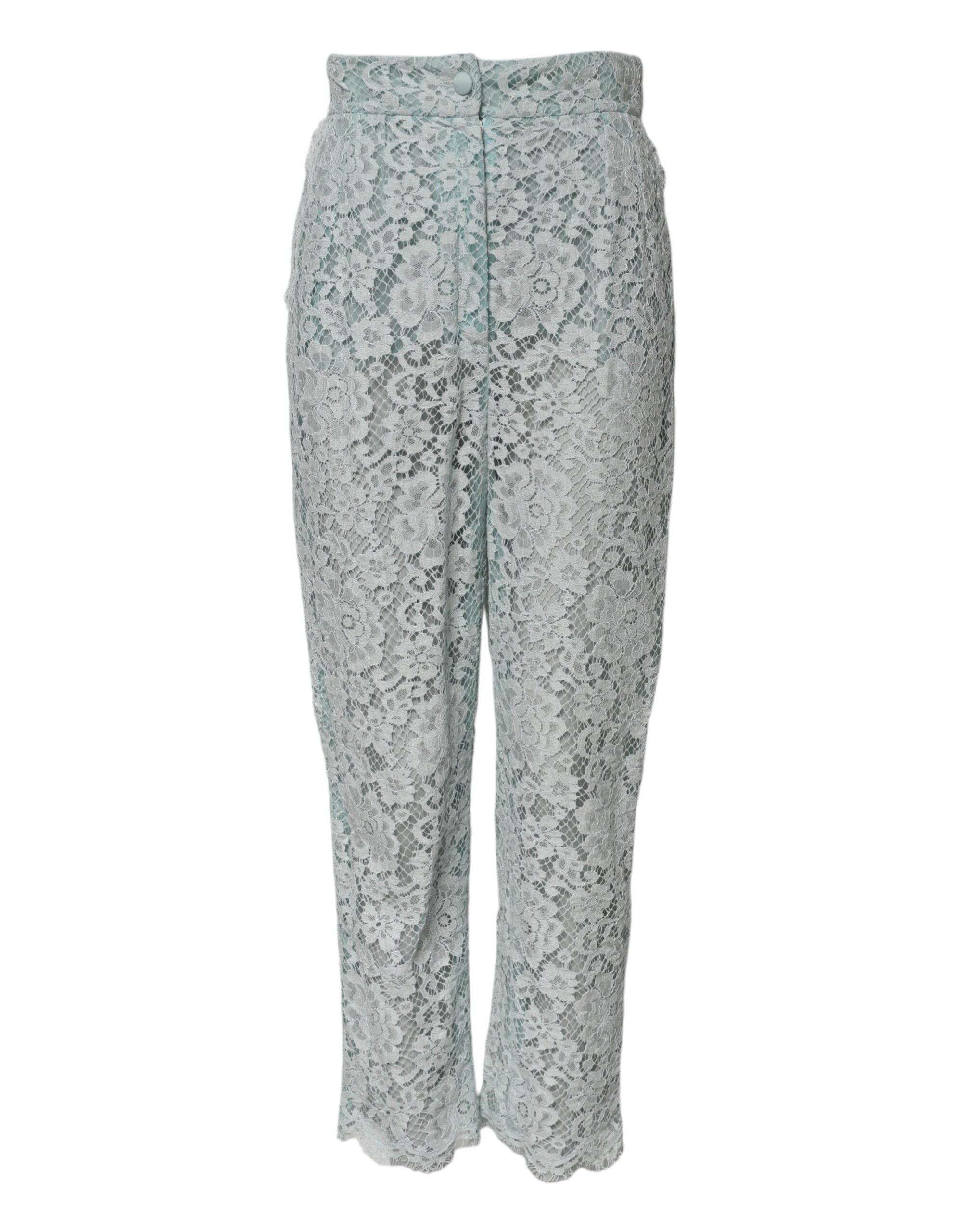 Dolce &amp; Gabbana Mint Green Cotton Floral Lace Trousers Pants 