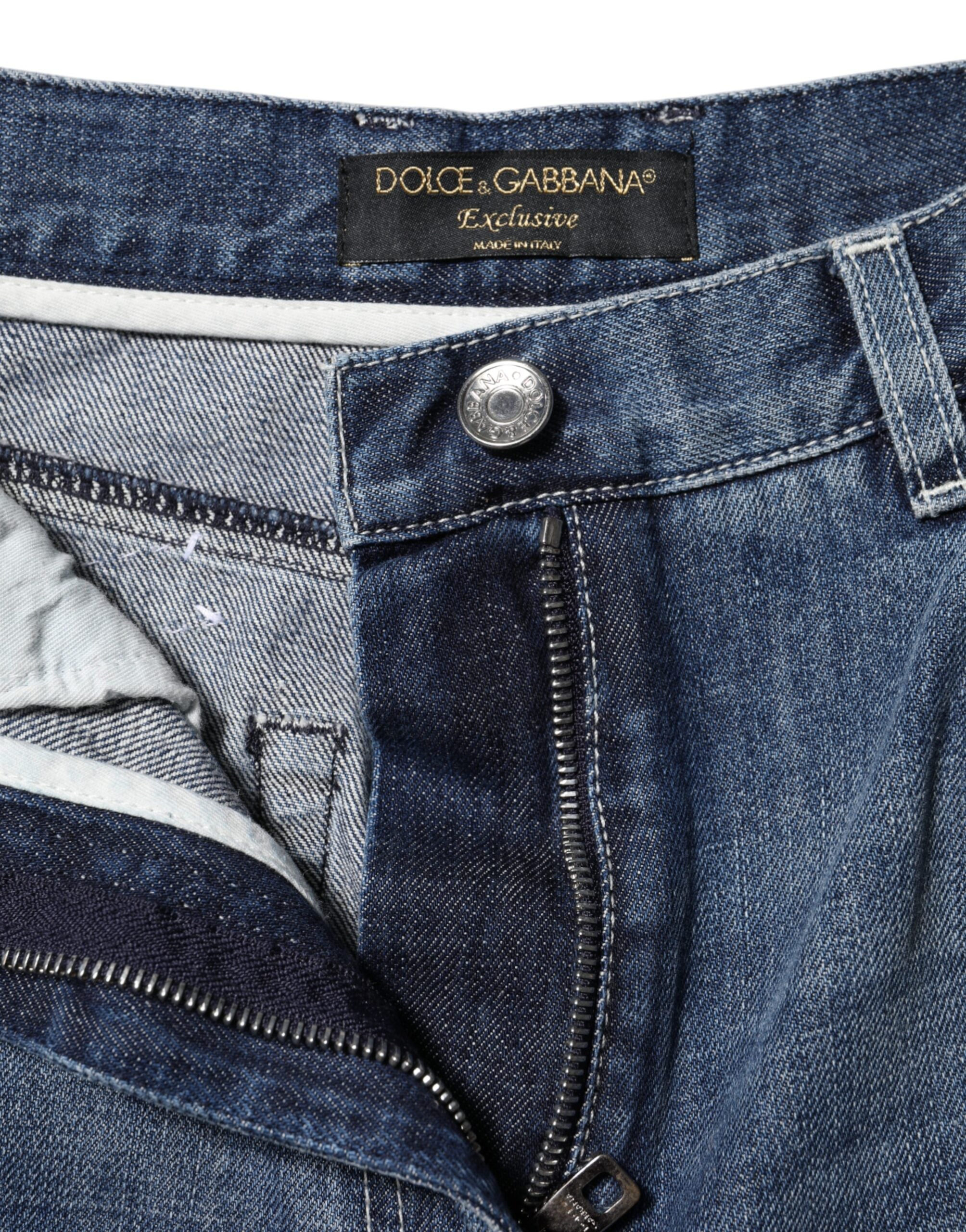 Dolce &amp; Gabbana Blue Cotton High Waist Wide Leg Denim Jeans 