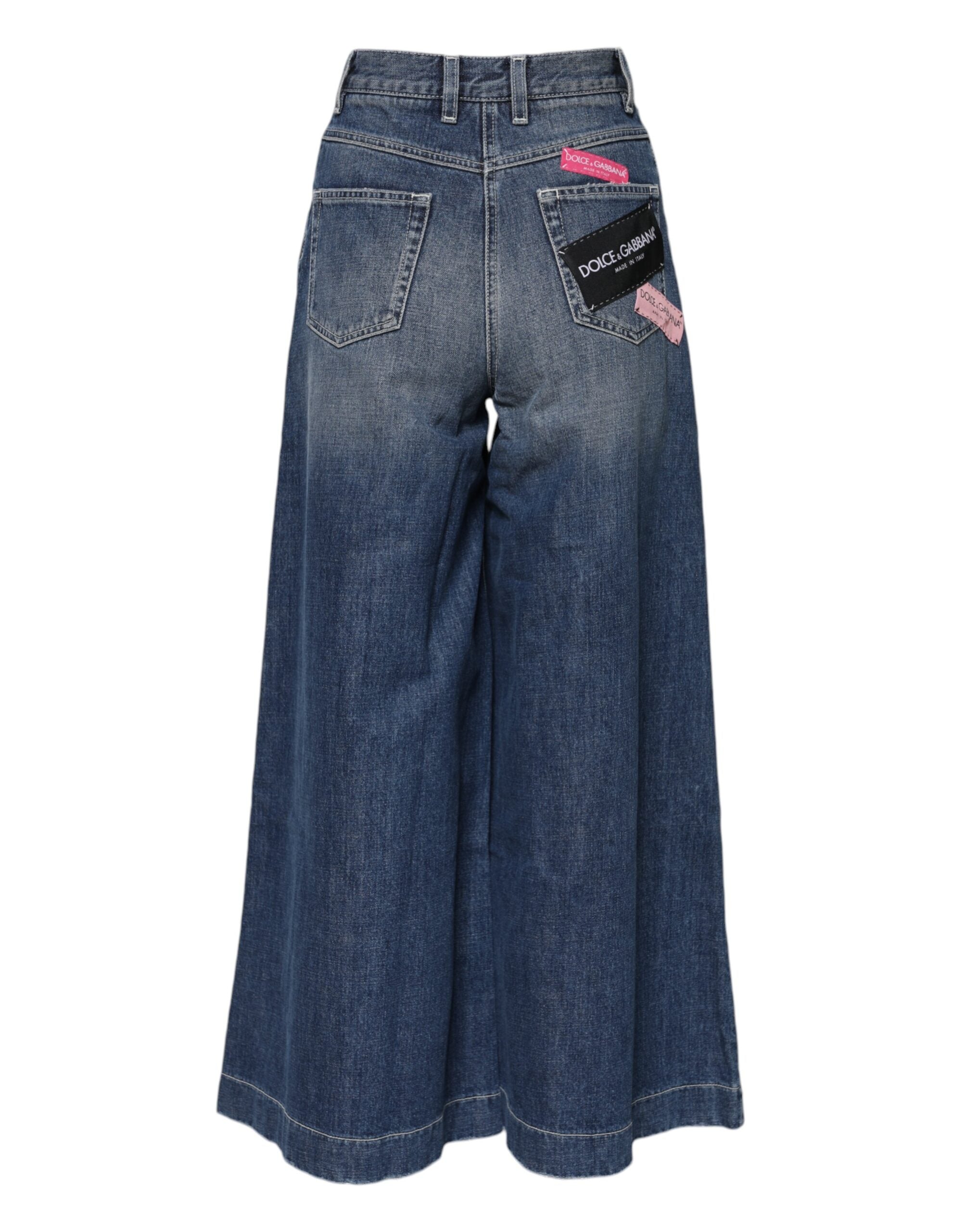 Dolce &amp; Gabbana Blue Cotton High Waist Wide Leg Denim Jeans 