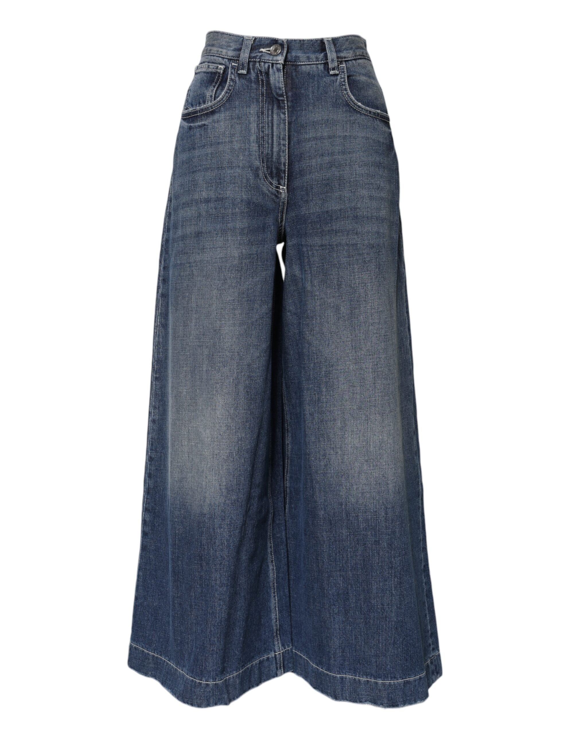Dolce &amp; Gabbana Blue Cotton High Waist Wide Leg Denim Jeans 