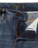 Dolce &amp; Gabbana Blue Cotton Tattered Mid Waist Denim Jeans 
