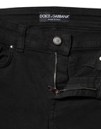 Dolce &amp; Gabbana Black Cotton Logo Skinny MidWaist Denim Jeans 