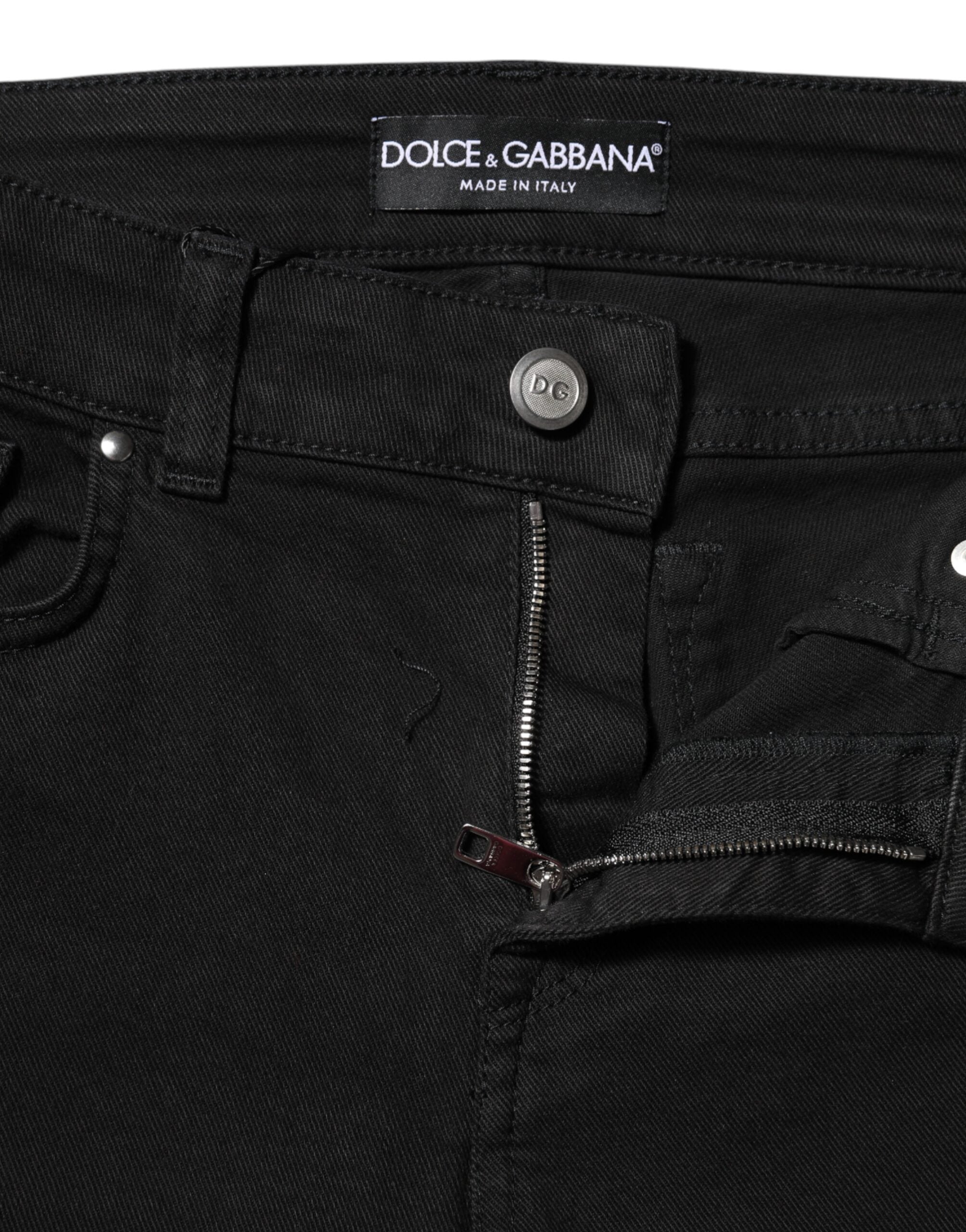 Dolce &amp; Gabbana Black Cotton Logo Skinny MidWaist Denim Jeans 