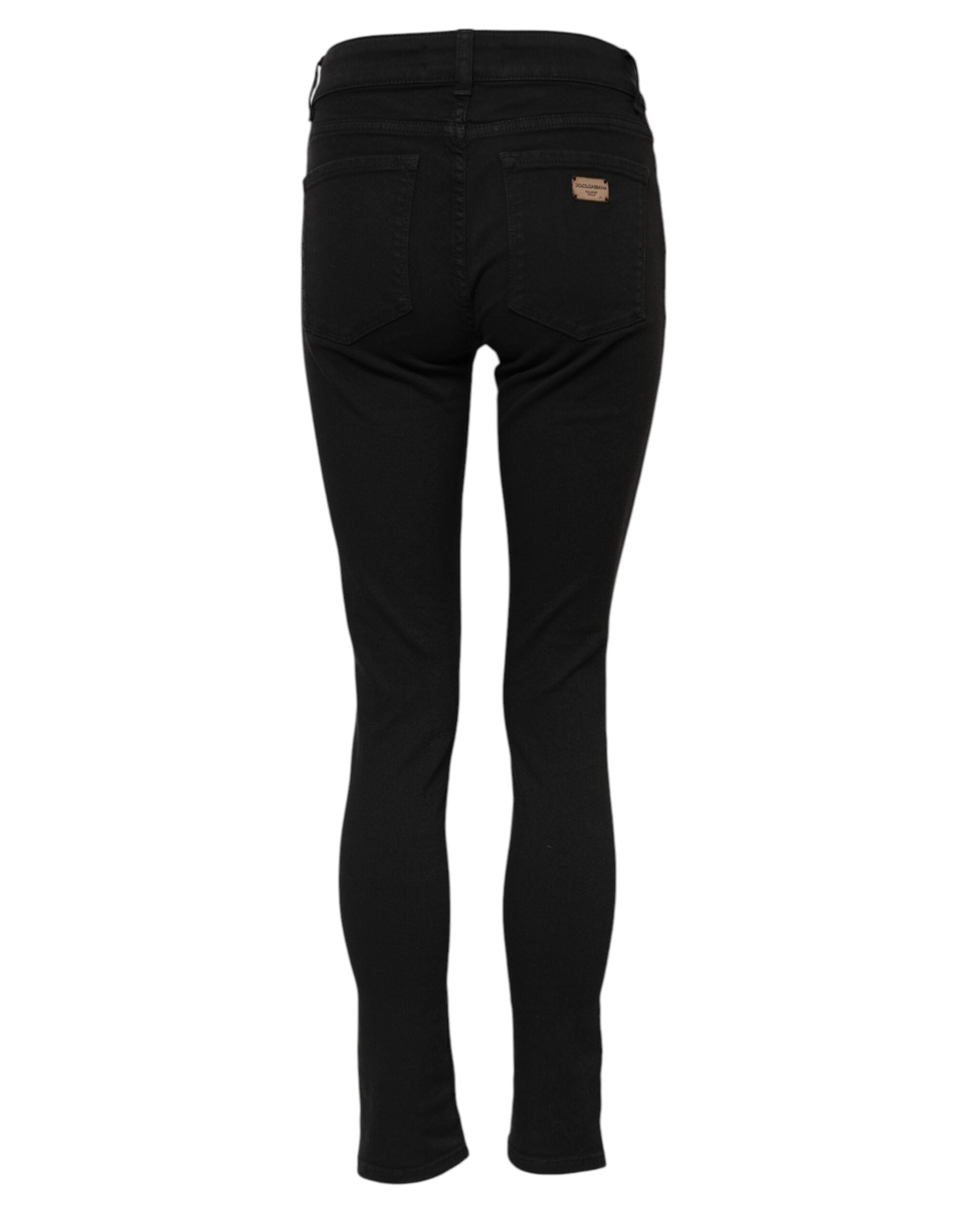 Dolce &amp; Gabbana Black Cotton Logo Skinny MidWaist Denim Jeans 