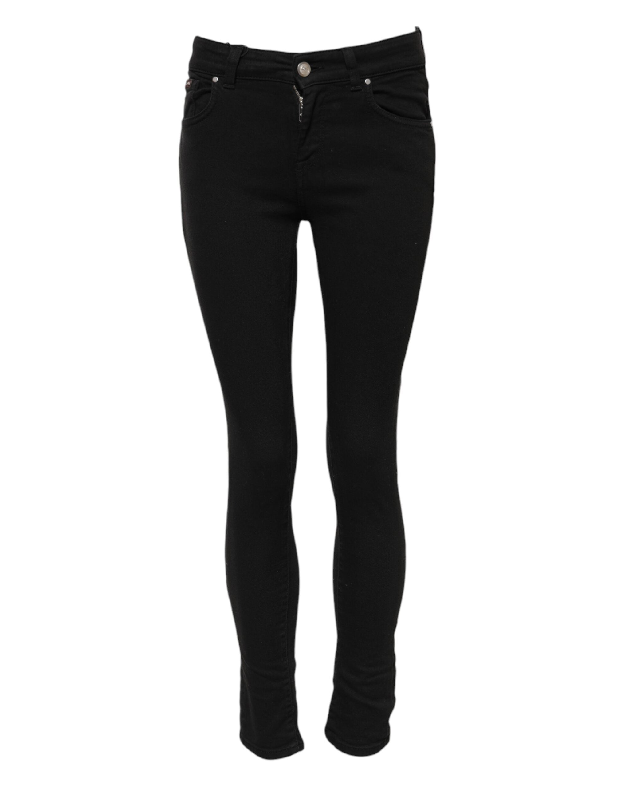 Dolce &amp; Gabbana Black Cotton Skinny Mid Waist Denim Jeans 