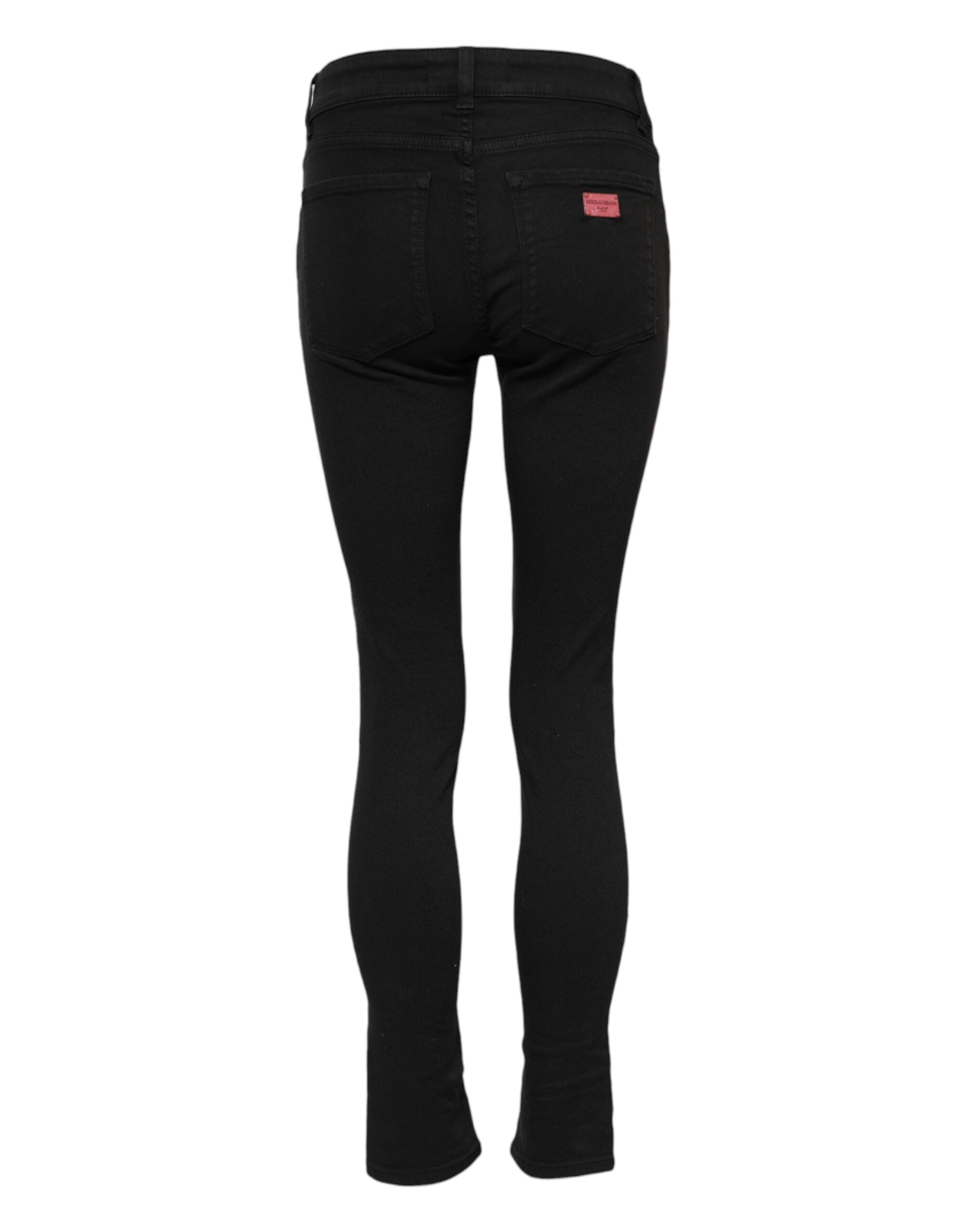 Dolce &amp; Gabbana Black Cotton Skinny Mid Waist Denim Jeans 