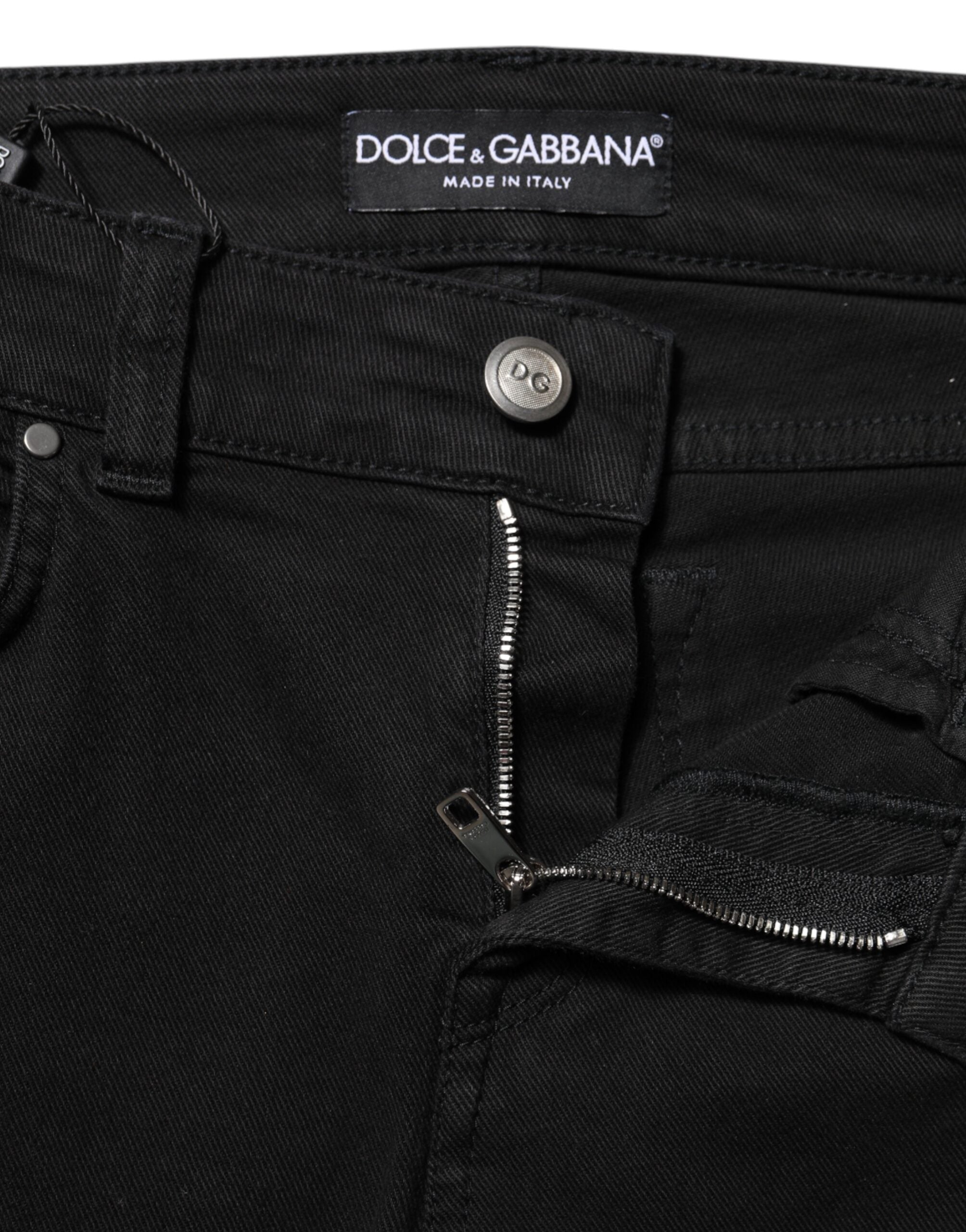 Dolce &amp; Gabbana Black Cotton Skinny Mid Waist Denim Jeans 