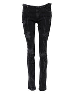 Dolce &amp; Gabbana Black Cotton Tattered Skinny Denim Jeans 