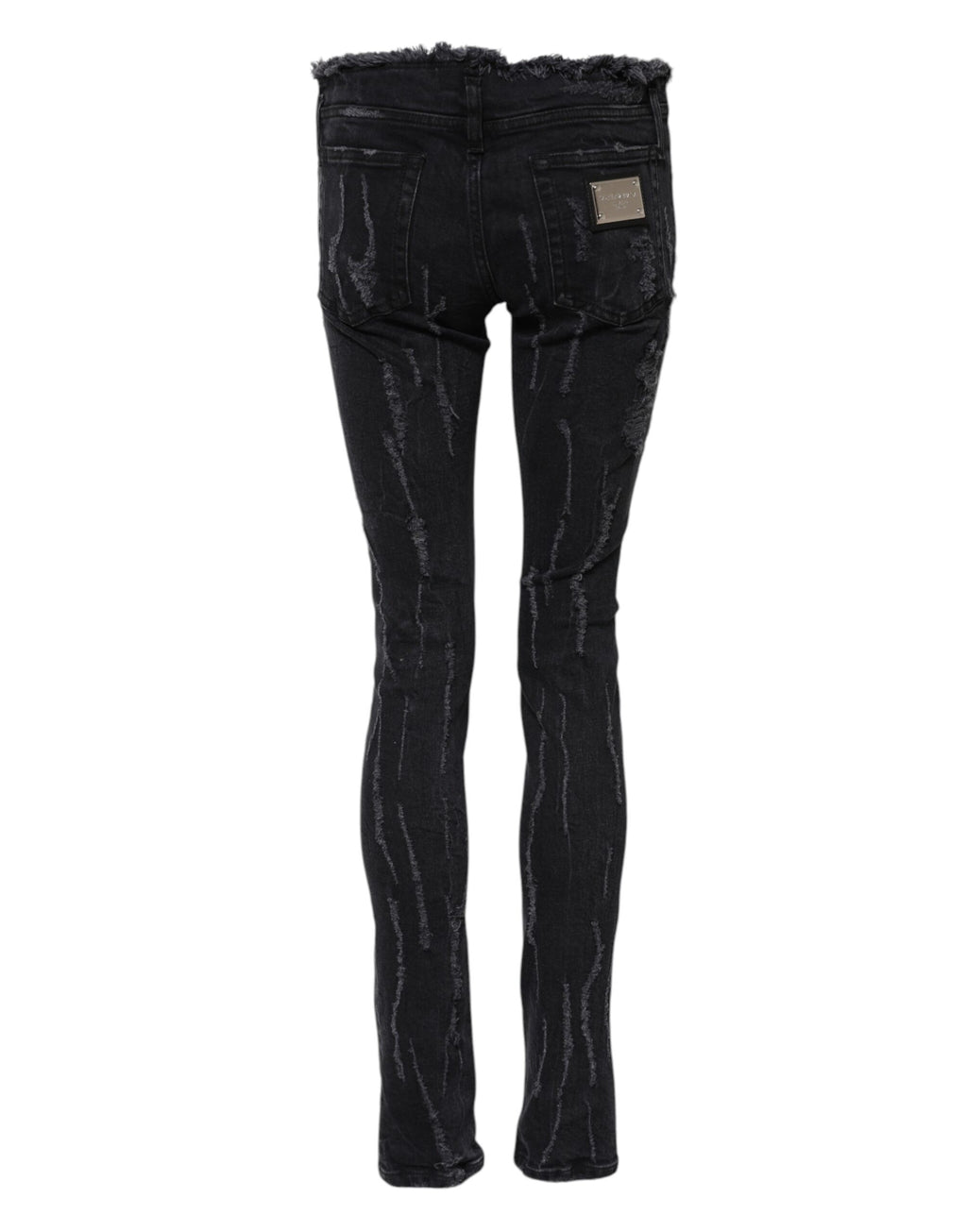 Dolce &amp; Gabbana Black Cotton Tattered Skinny Denim Jeans 