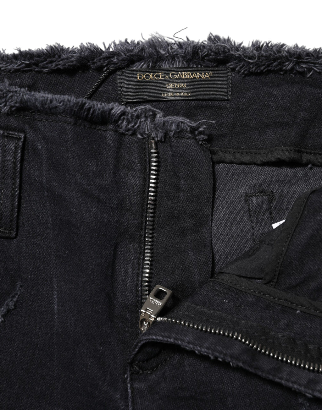 Dolce &amp; Gabbana Black Cotton Tattered Skinny Denim Jeans 