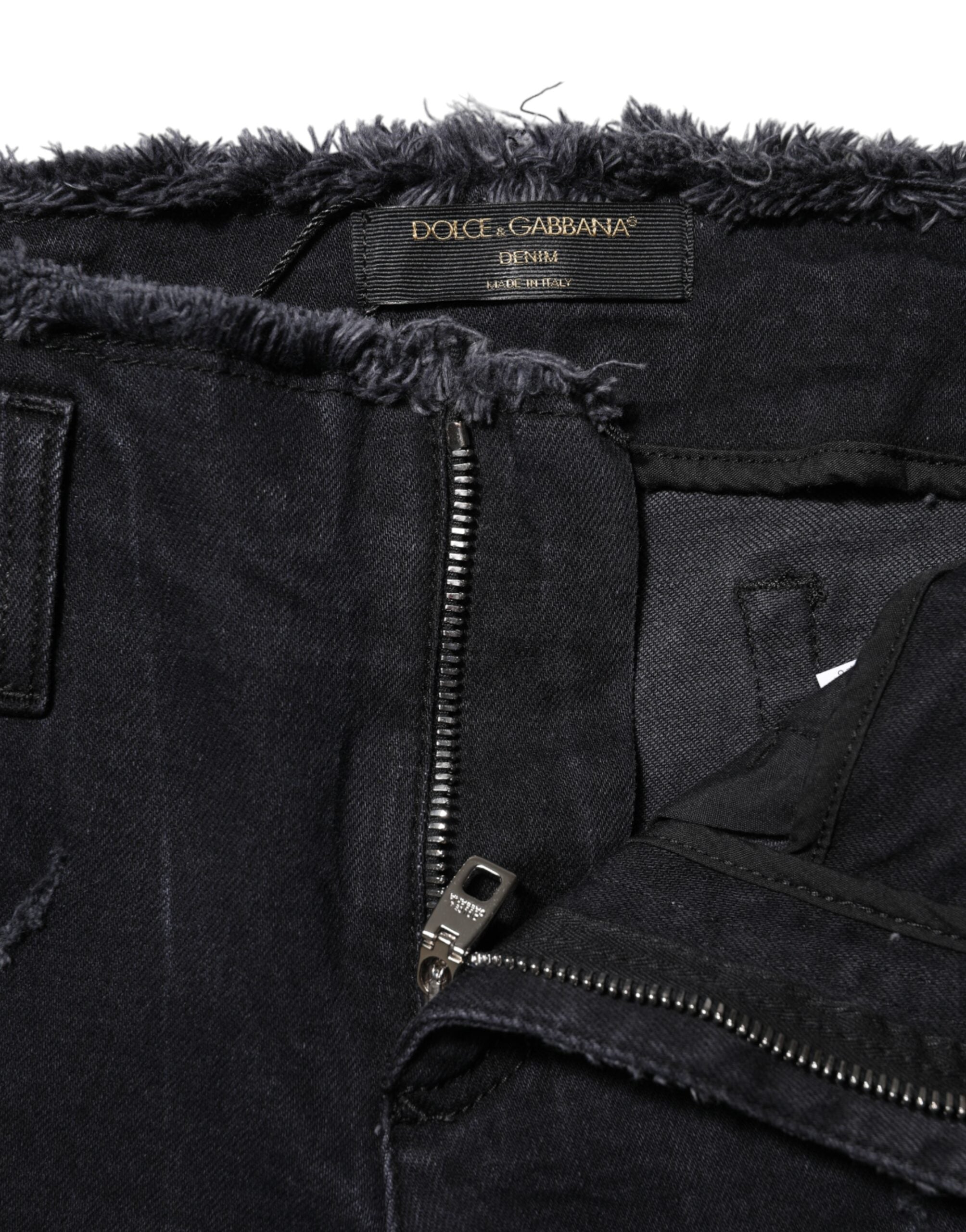Dolce &amp; Gabbana Black Cotton Tattered Skinny Denim Jeans 