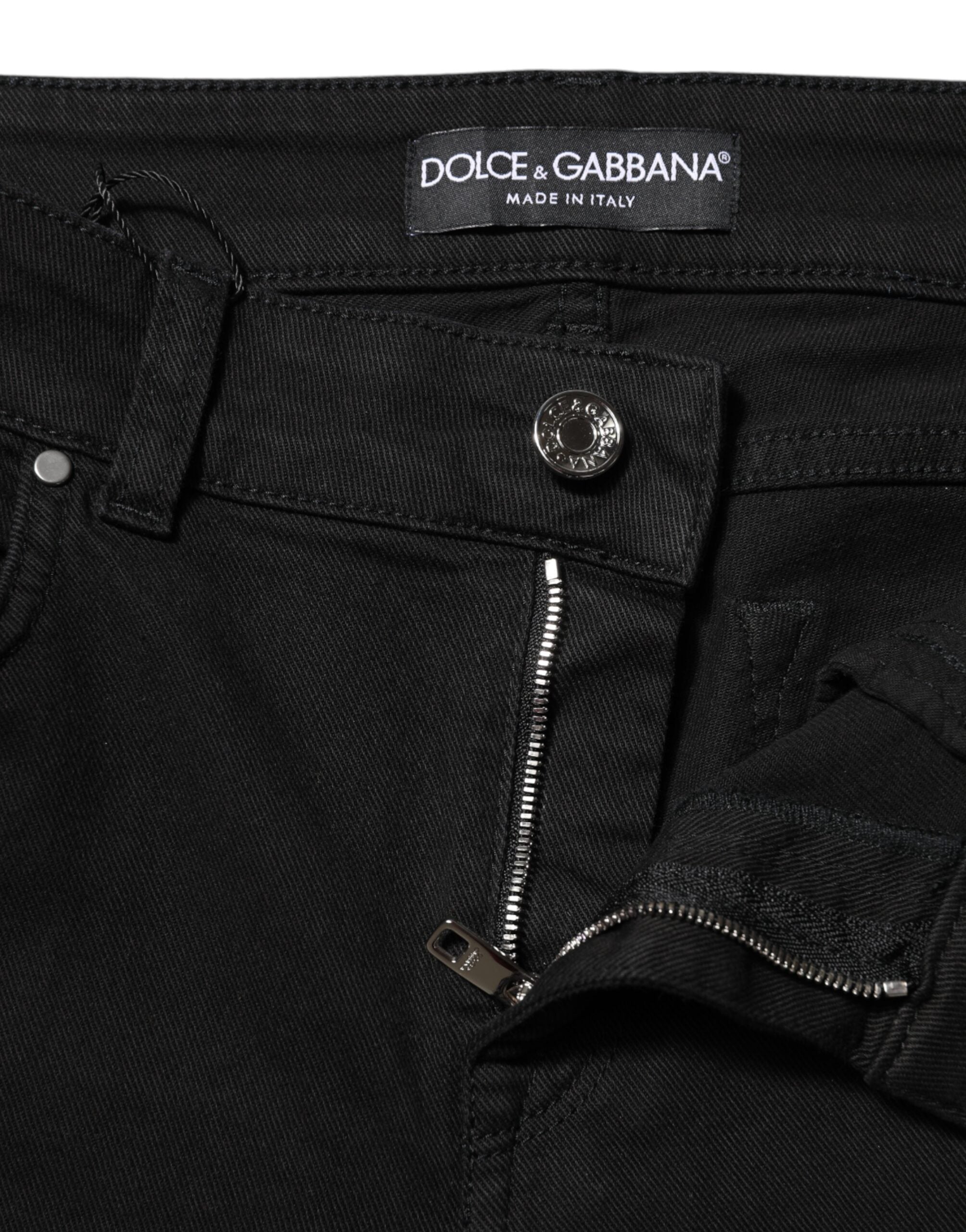 Dolce &amp; Gabbana Black Cotton Skinny Mid Waist Denim Jeans 
