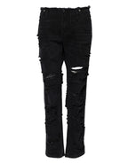 Dolce &amp; Gabbana Black Cotton Tattered Mid Waist Denim Jeans 