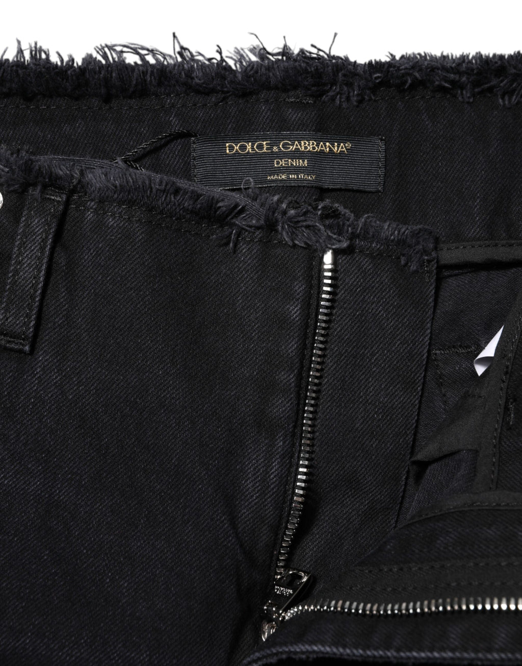Dolce &amp; Gabbana Black Cotton Tattered Mid Waist Denim Jeans 