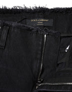 Dolce &amp; Gabbana Black Cotton Tattered Mid Waist Denim Jeans 