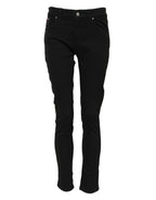 Dolce &amp; Gabbana Black Cotton Logo Skinny Mid Waist Denim Jeans 
