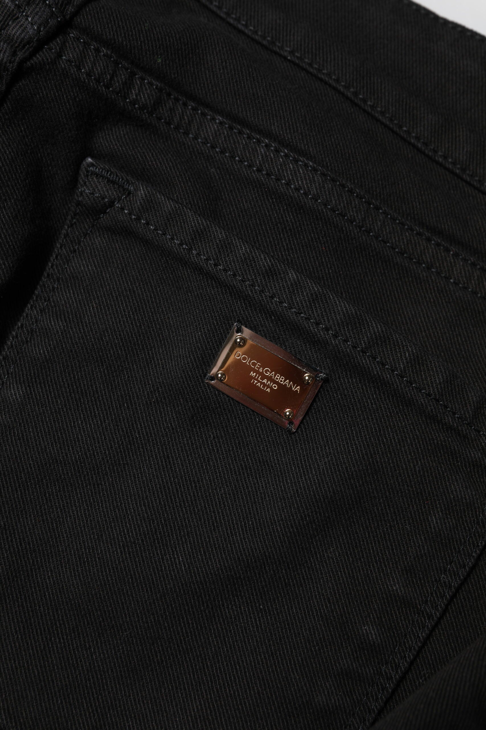 Dolce &amp; Gabbana Black Cotton Logo Skinny Mid Waist Denim Jeans 