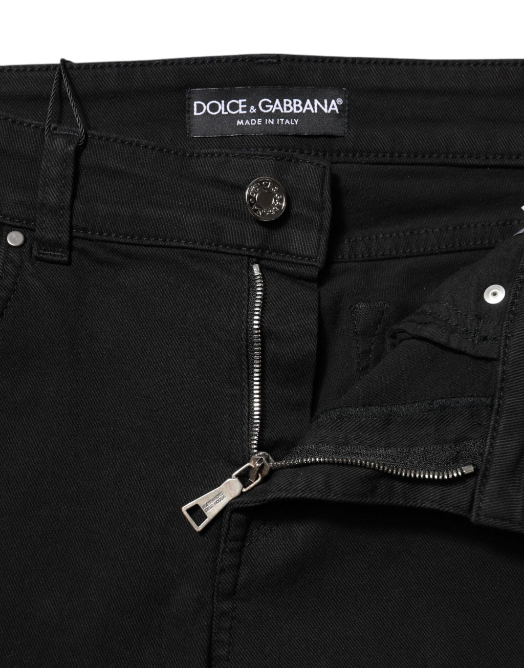 Dolce &amp; Gabbana Black Cotton Logo Skinny Mid Waist Denim Jeans 