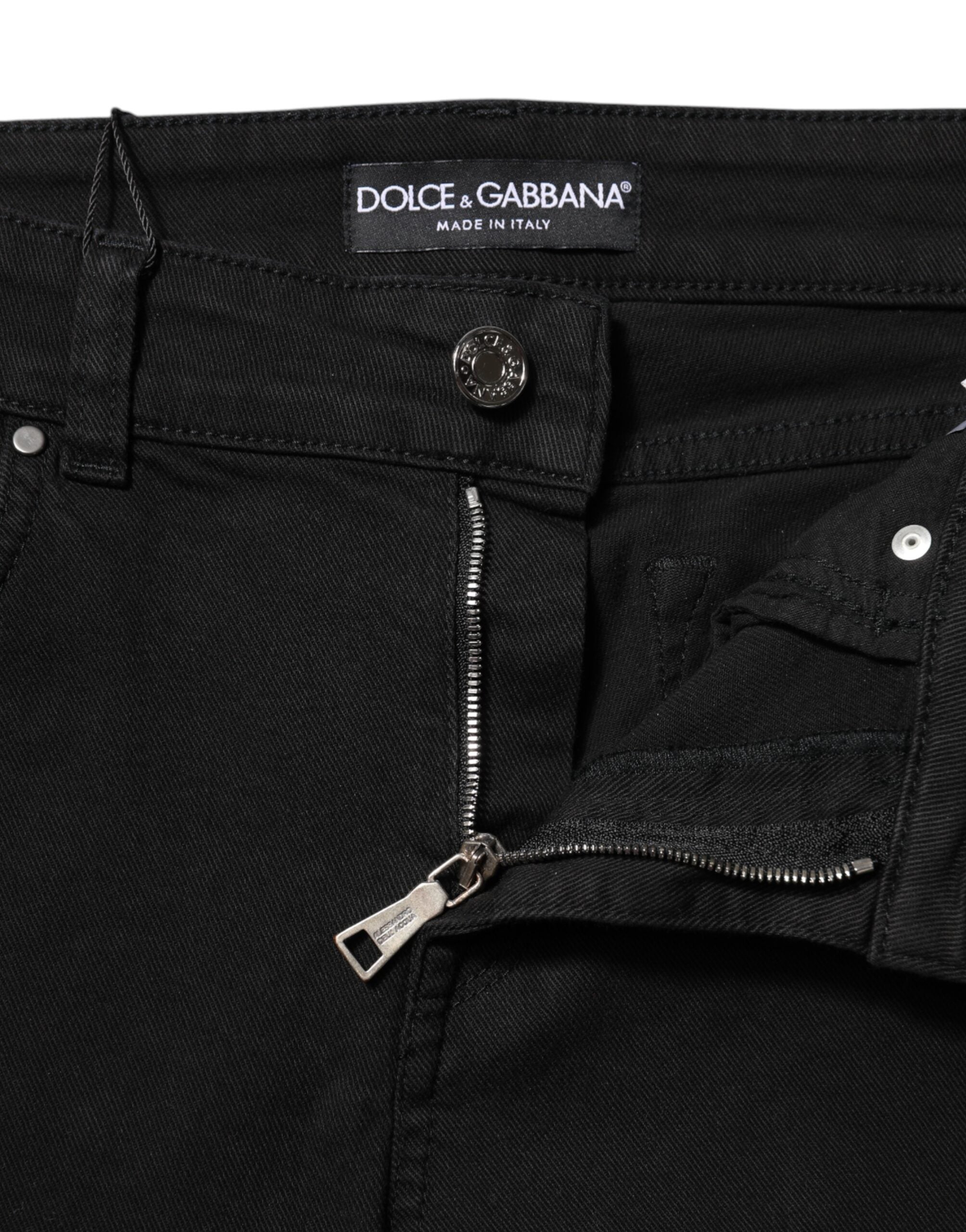 Dolce &amp; Gabbana Black Cotton Logo Skinny Mid Waist Denim Jeans 