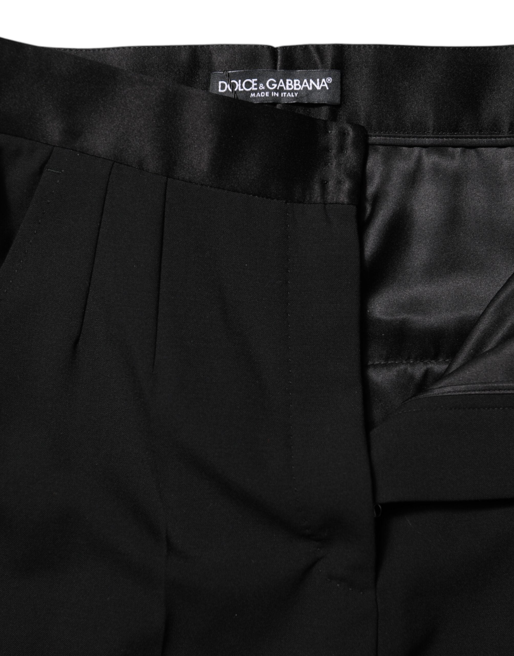 Dolce &amp; Gabbana Black Wool Tapered High Waist Pants 