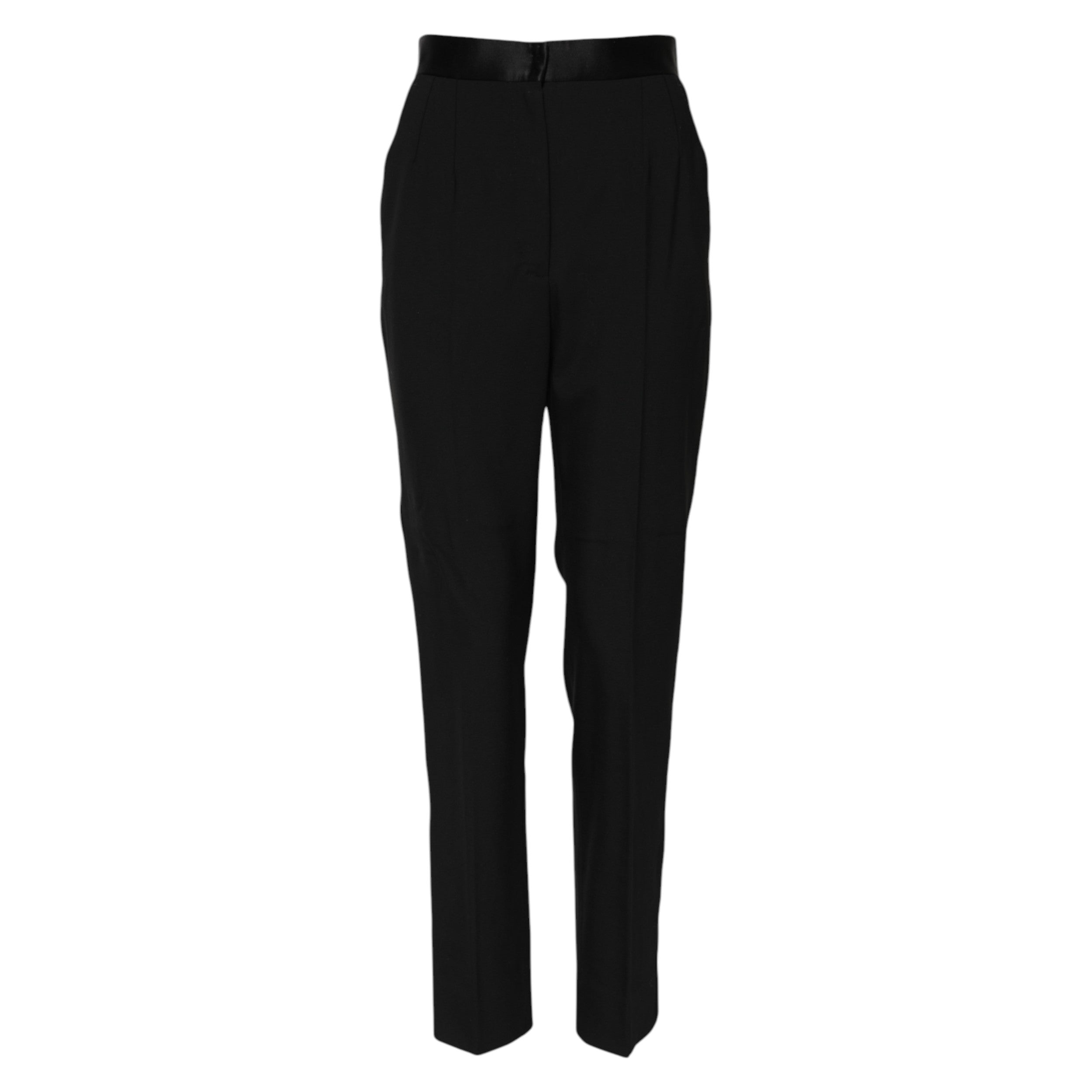 Dolce &amp; Gabbana Black Wool Tapered High Waist Pants 