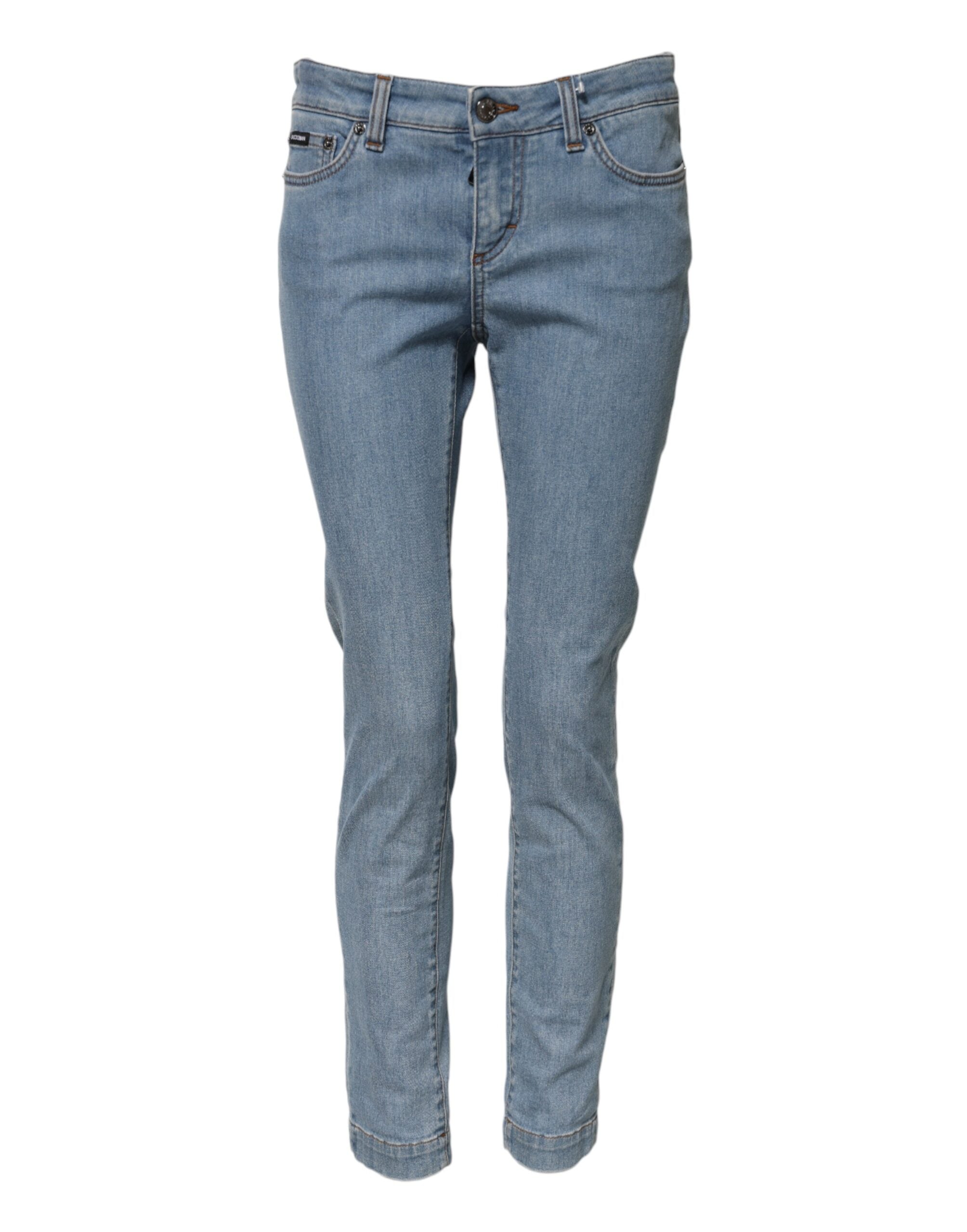 Dolce &amp; Gabbana Blue Cotton PRETTY MidWaist Skinny Denim Jeans 
