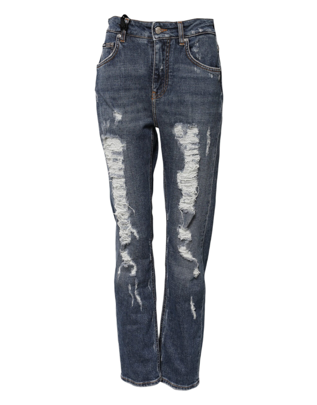 Dolce &amp; Gabbana Blue Cotton Boyfriend Tattered Denim Jeans 