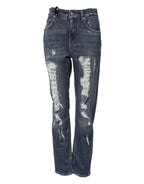 Dolce &amp; Gabbana Blue Cotton Boyfriend Tattered Denim Jeans 