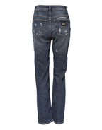 Dolce &amp; Gabbana Blue Cotton Boyfriend Tattered Denim Jeans 