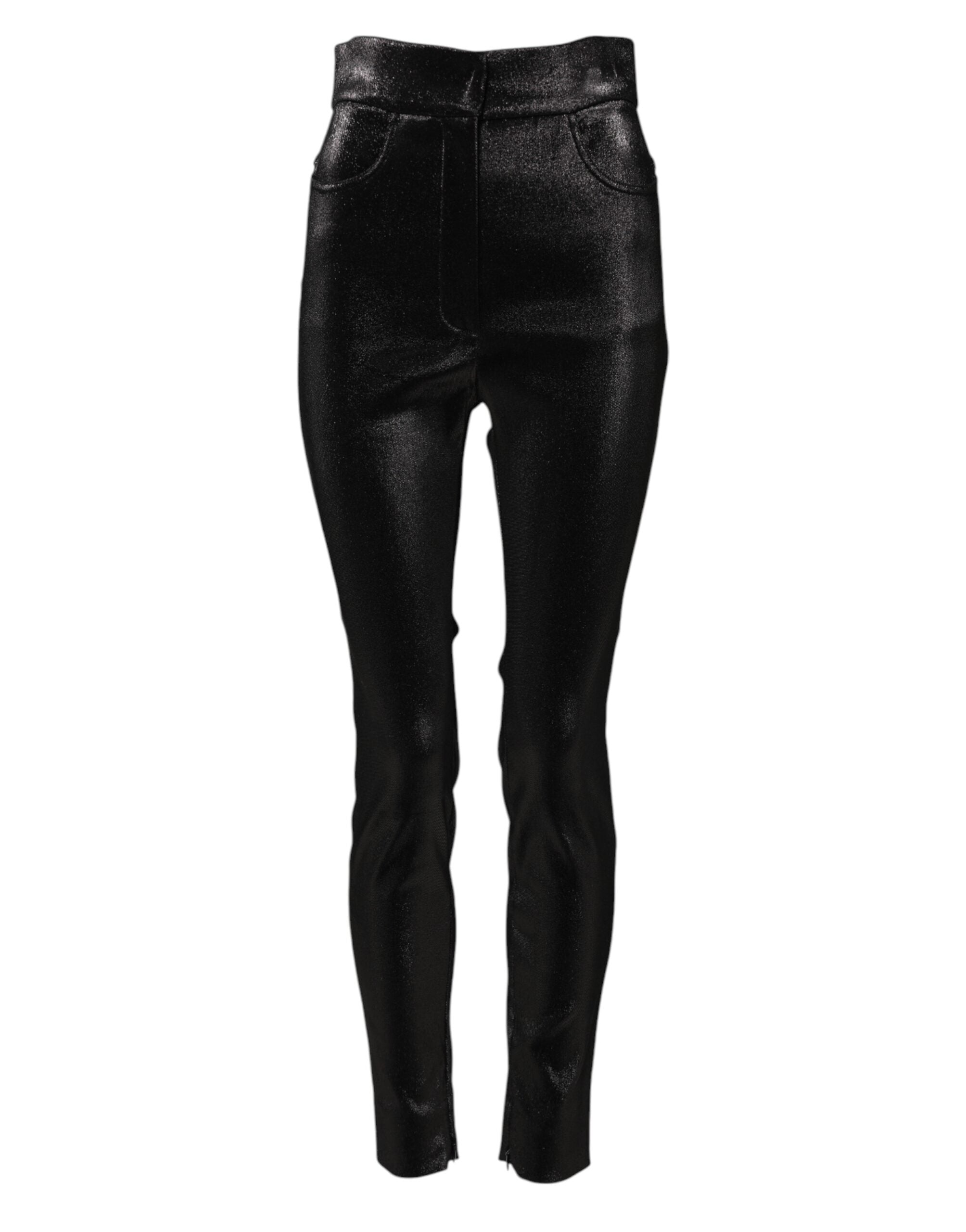 Dolce &amp; Gabbana Black Cotton Stretch Lurex Thread Skinny Pants 