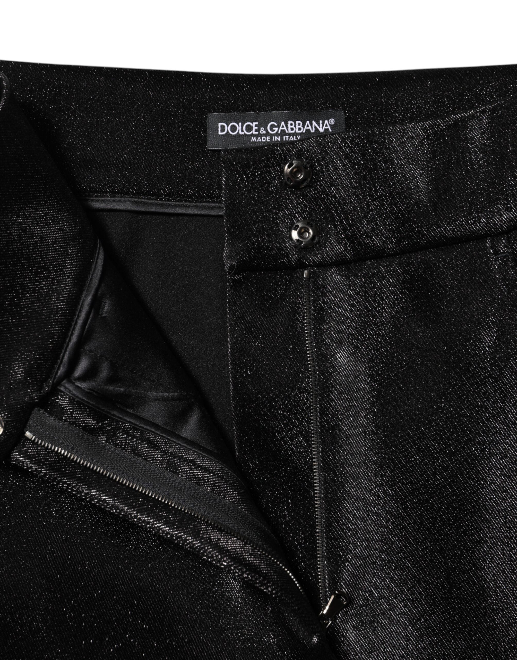 Dolce &amp; Gabbana Black Cotton Stretch Lurex Thread Skinny Pants 