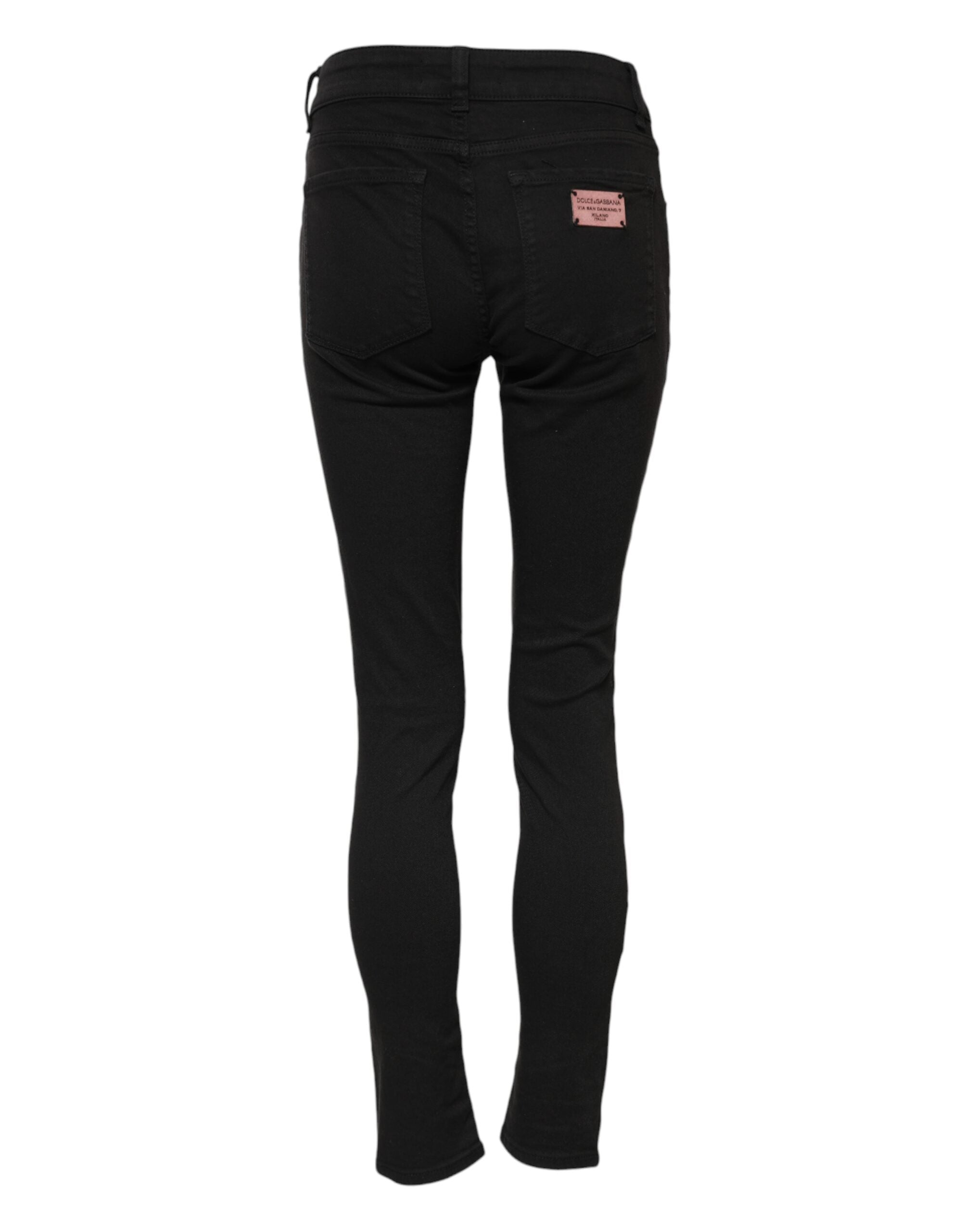 Dolce &amp; Gabbana Black Cotton Skinny Mid Waist Denim Jeans 