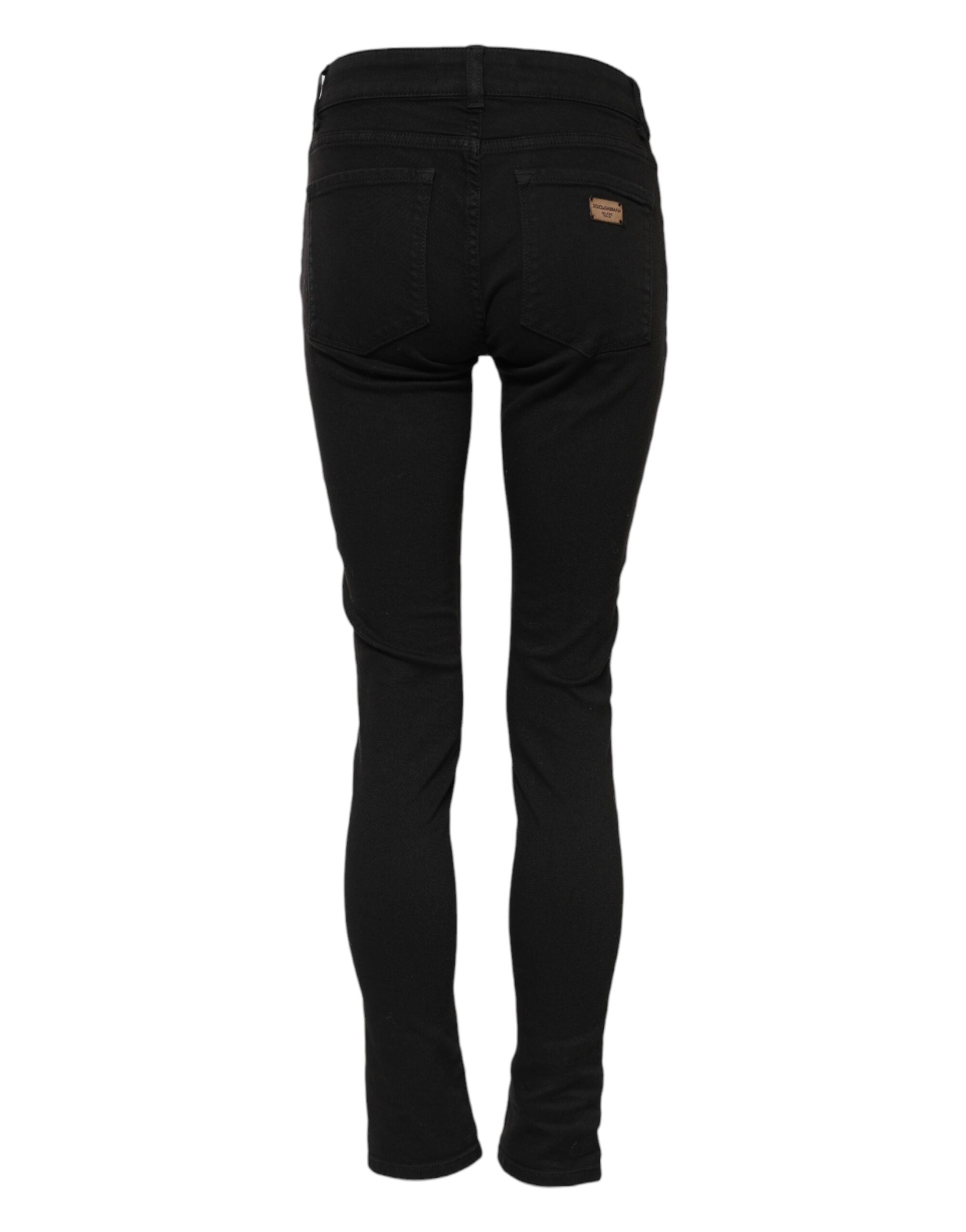 Dolce &amp; Gabbana Black Cotton Skinny Mid Waist Denim Jeans 