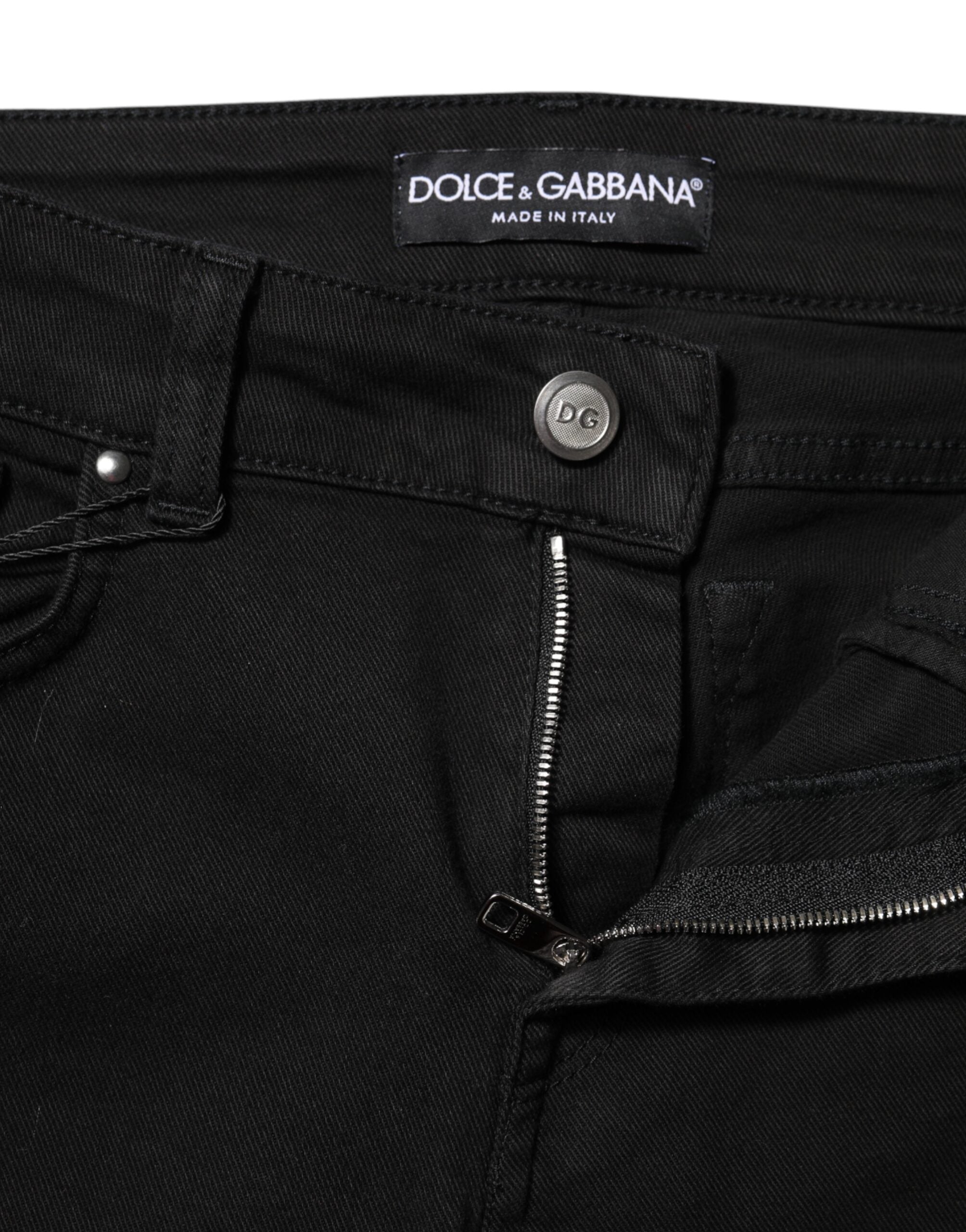 Dolce &amp; Gabbana Black Cotton Skinny Mid Waist Denim Jeans 