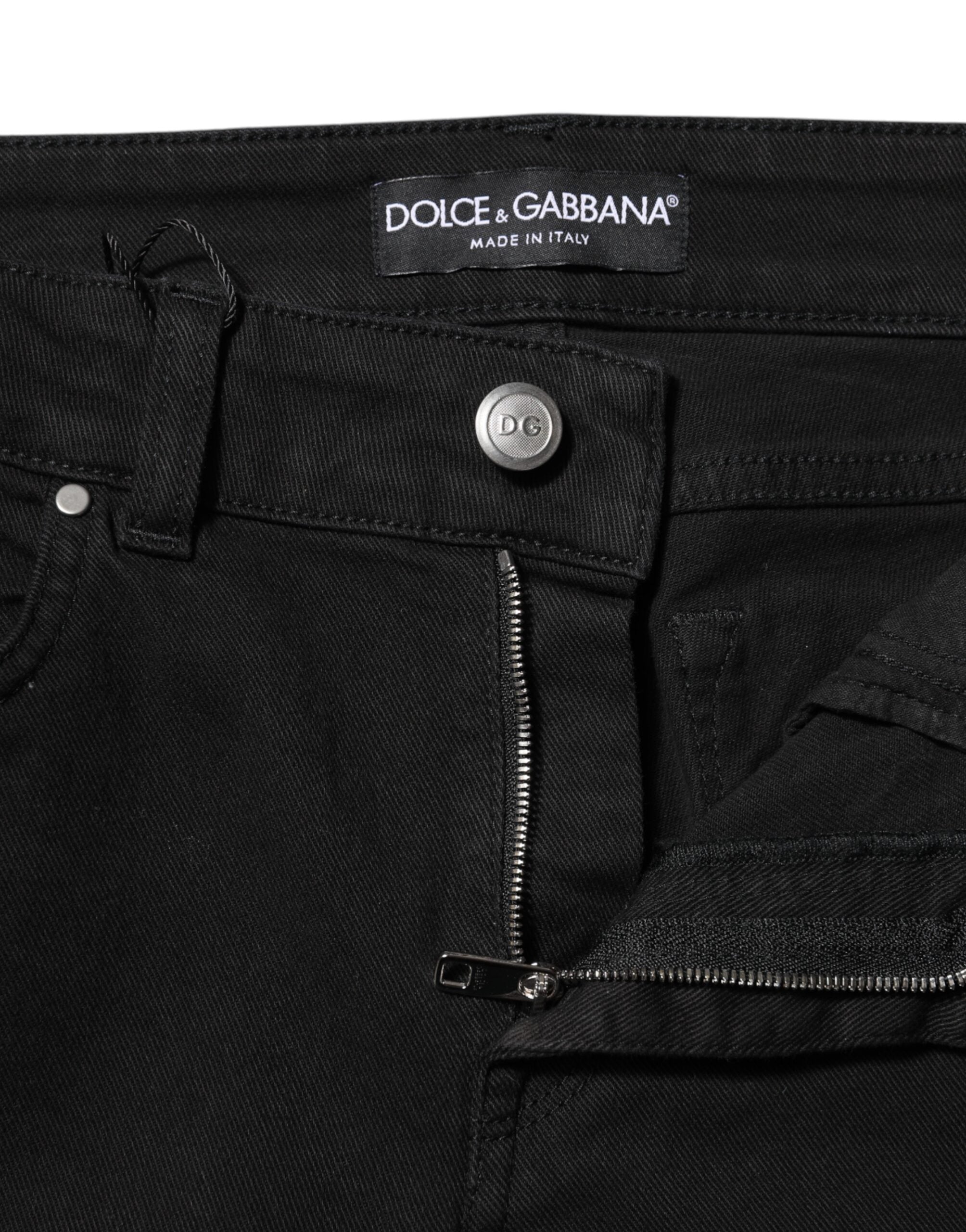 Dolce &amp; Gabbana Black Cotton Skinny Mid Waist Denim Jeans 