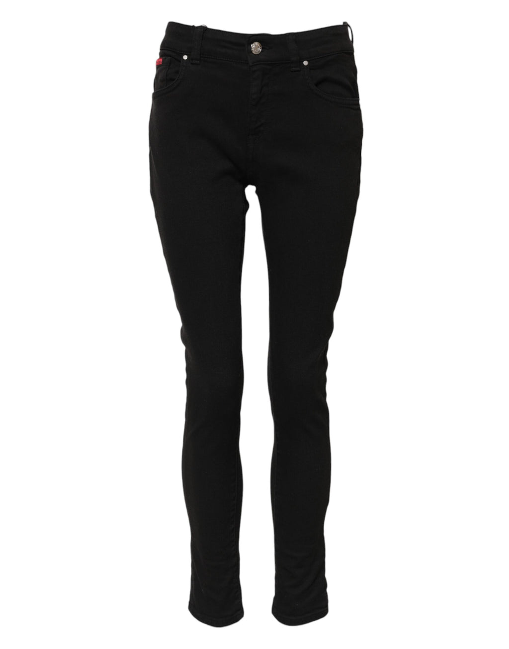 Dolce &amp; Gabbana Black Cotton Logo Skinny Mid Waist Denim Jeans 