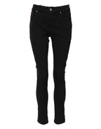 Dolce &amp; Gabbana Black Cotton Logo Skinny Mid Waist Denim Jeans 