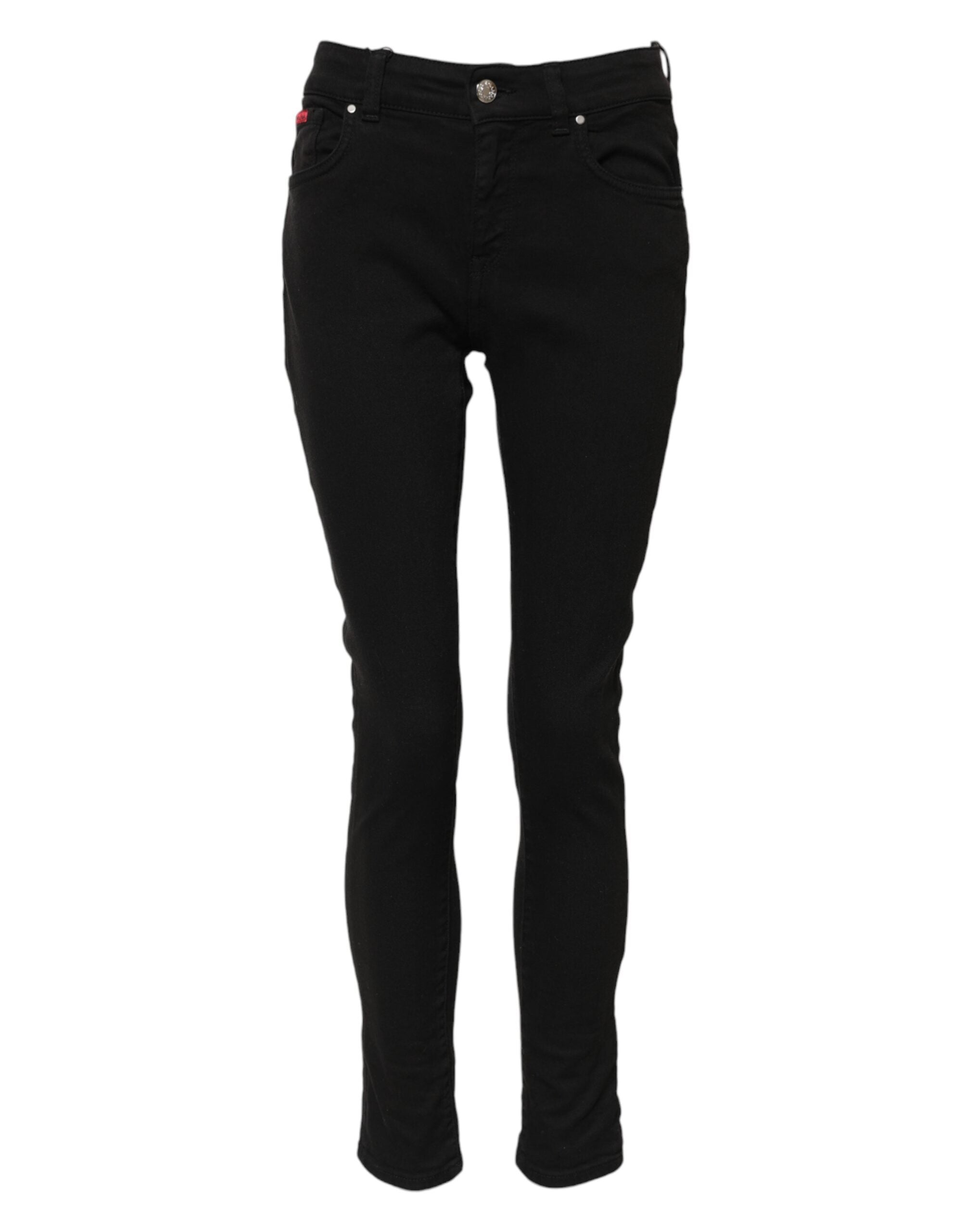Dolce &amp; Gabbana Black Cotton Logo Skinny Mid Waist Denim Jeans 