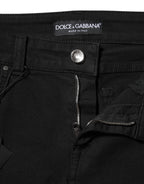 Dolce &amp; Gabbana Black Cotton Logo Skinny Mid Waist Denim Jeans 