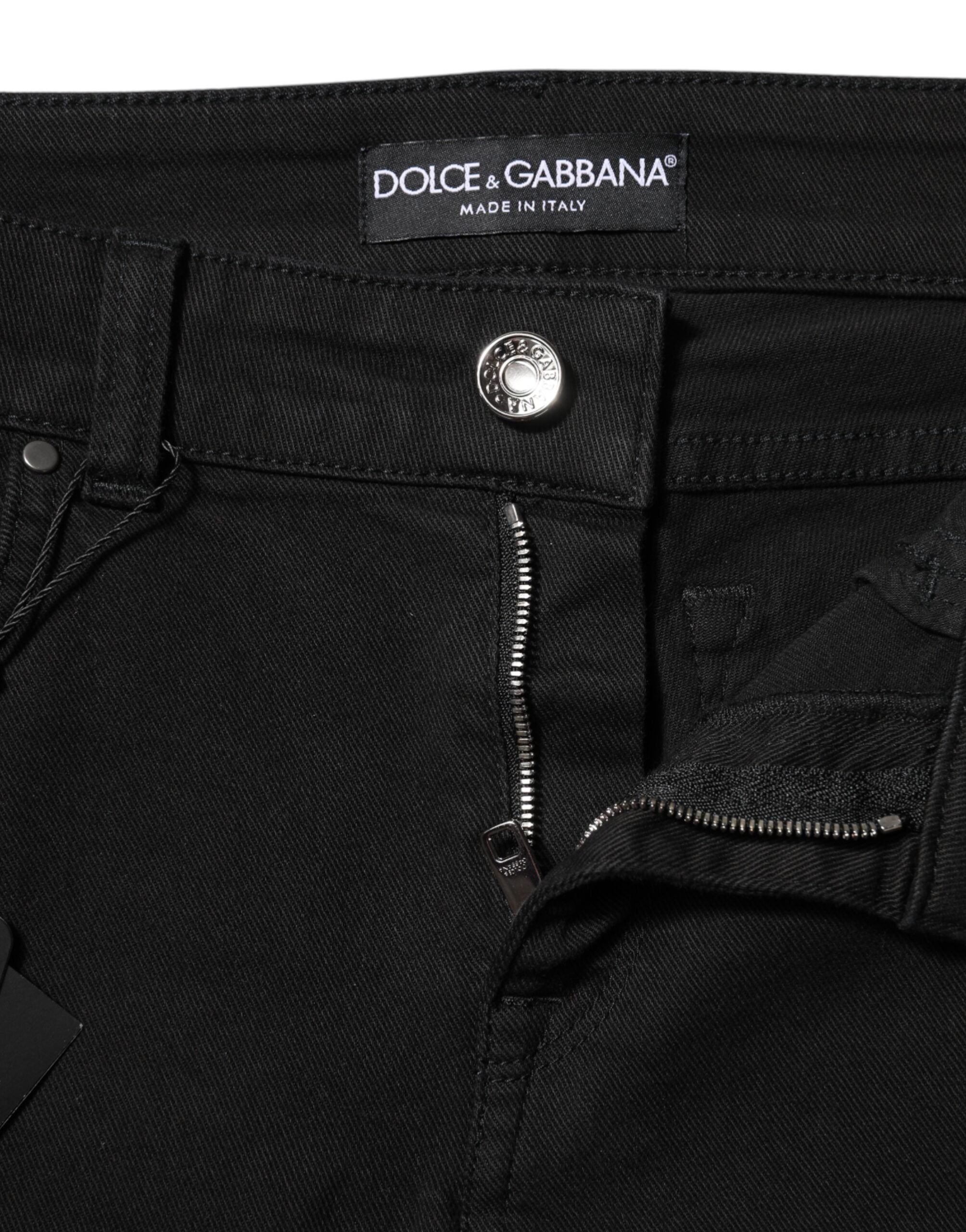 Dolce &amp; Gabbana Black Cotton Logo Skinny Mid Waist Denim Jeans 