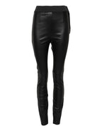 Dolce &amp; Gabbana Black Leather Elastic Waist Pants 