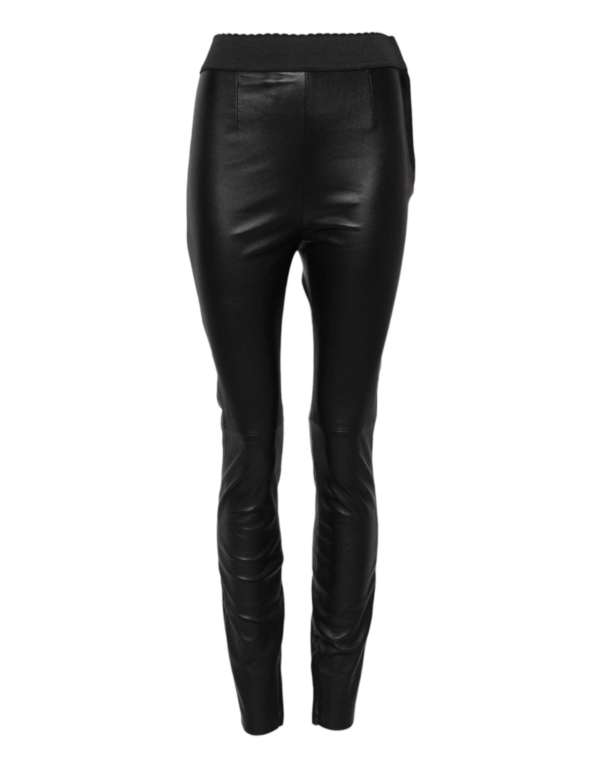 Dolce &amp; Gabbana Black Leather Elastic Waist Pants 