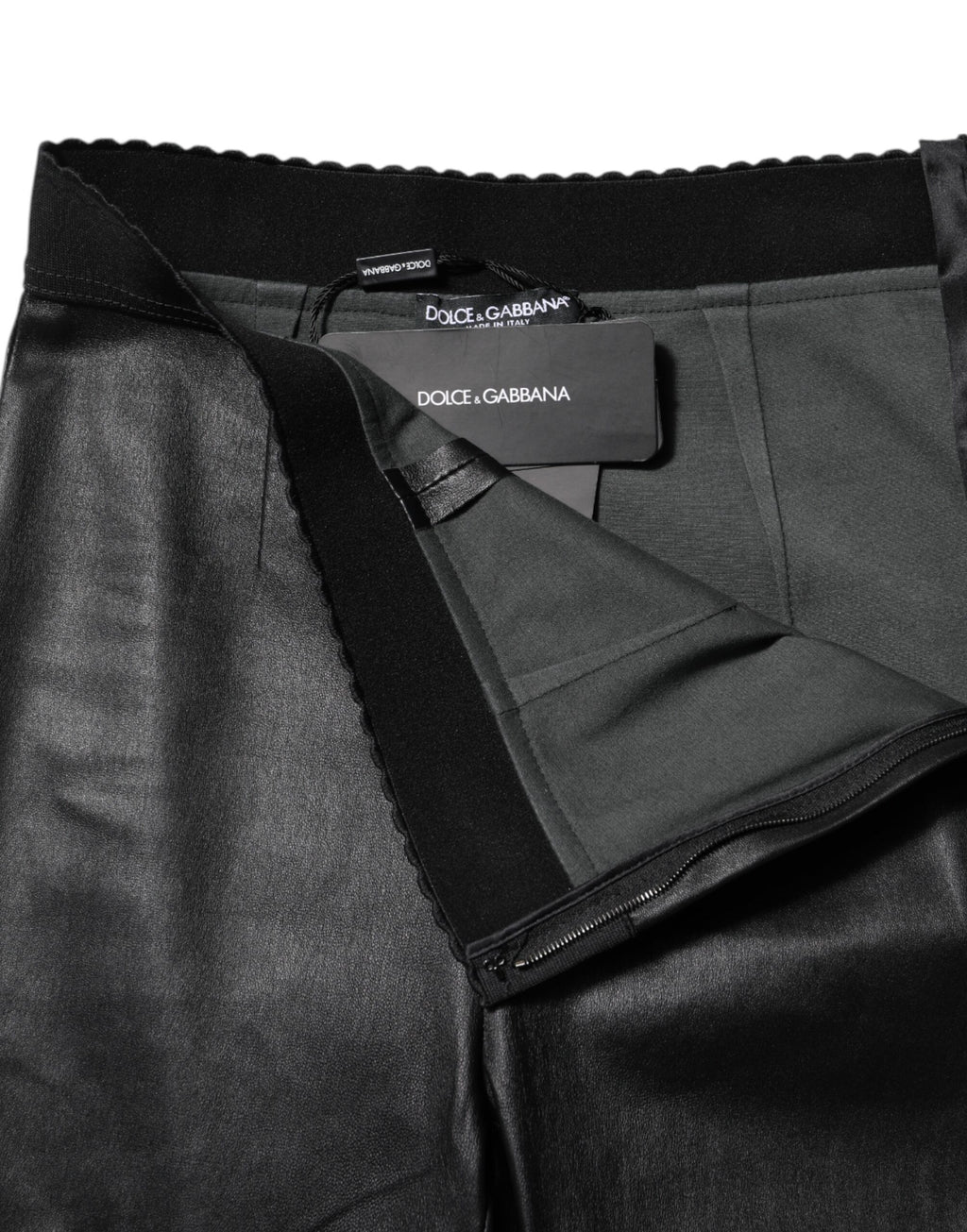 Dolce &amp; Gabbana Black Leather Elastic Waist Pants 