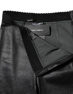Dolce &amp; Gabbana Black Leather Elastic Waist Pants 