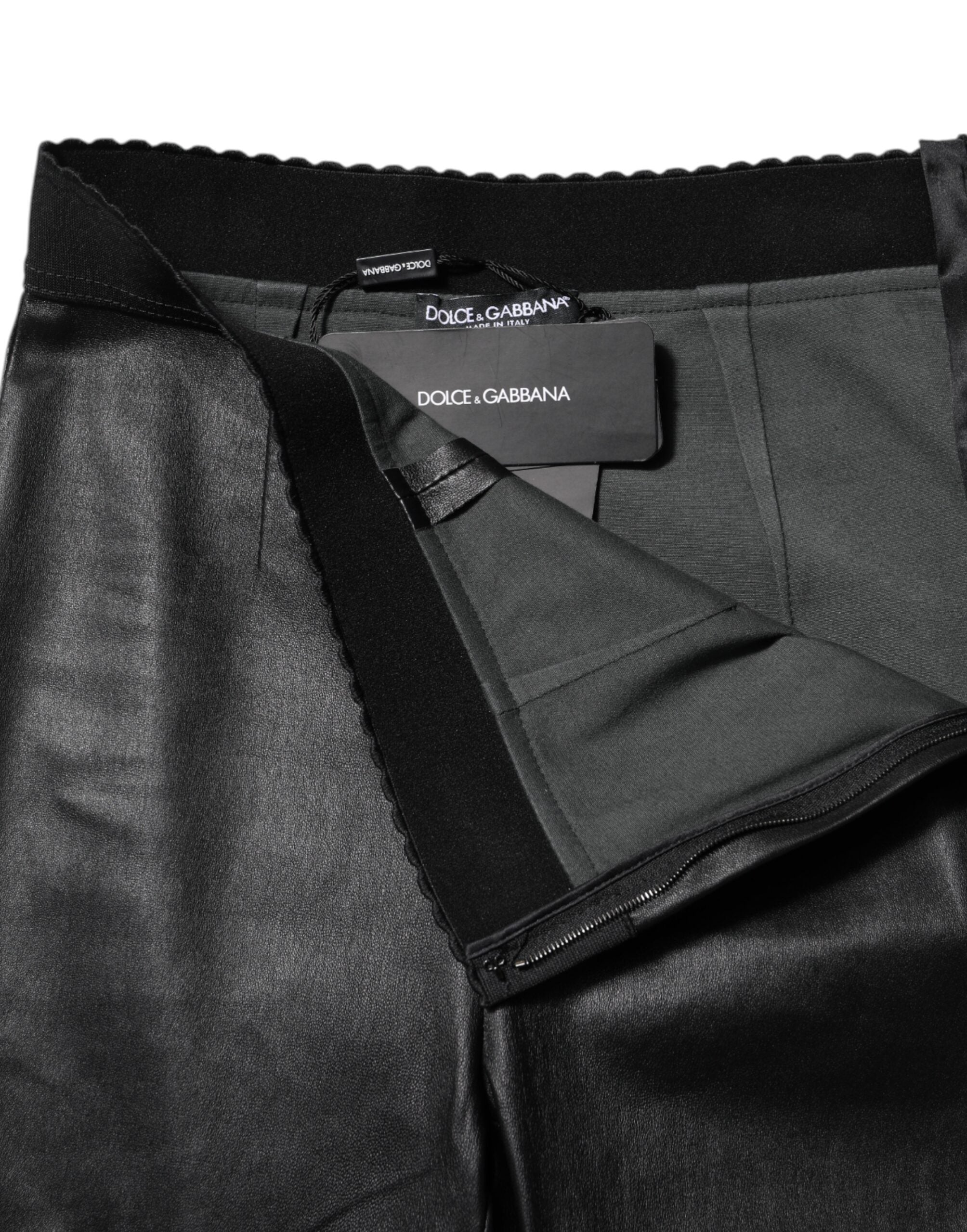 Dolce &amp; Gabbana Black Leather Elastic Waist Pants 