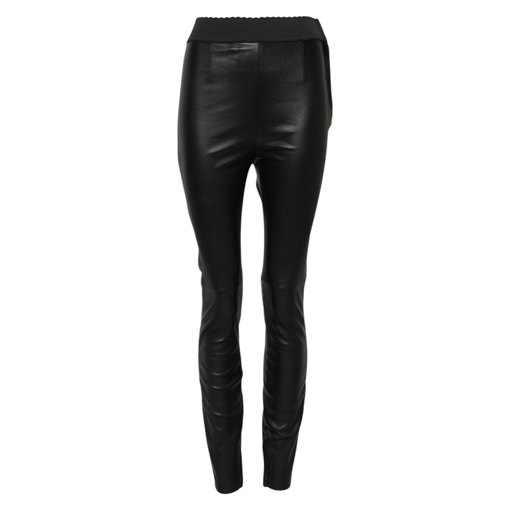 Dolce &amp; Gabbana Black Leather Elastic Waist Pants 