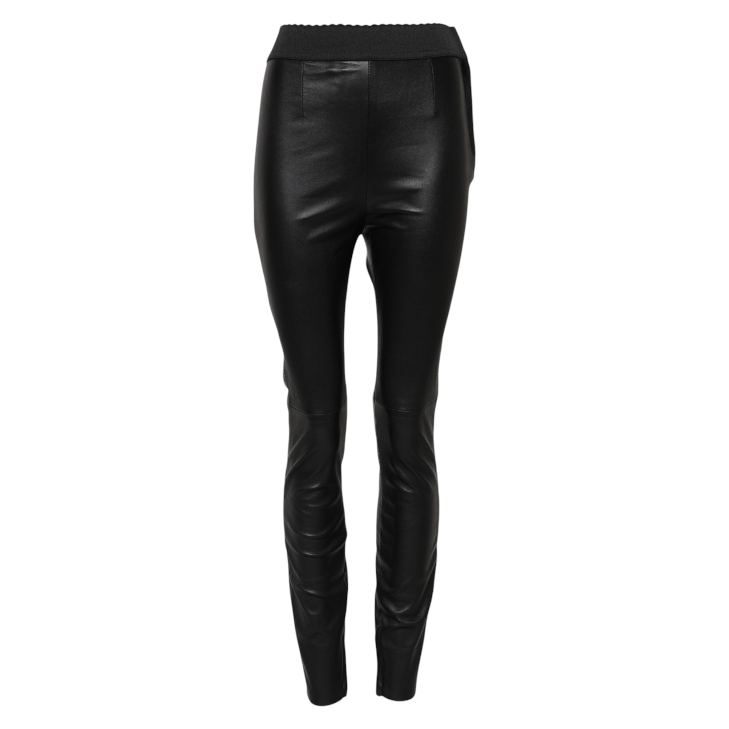 Dolce &amp; Gabbana Black Leather Elastic Waist Pants 