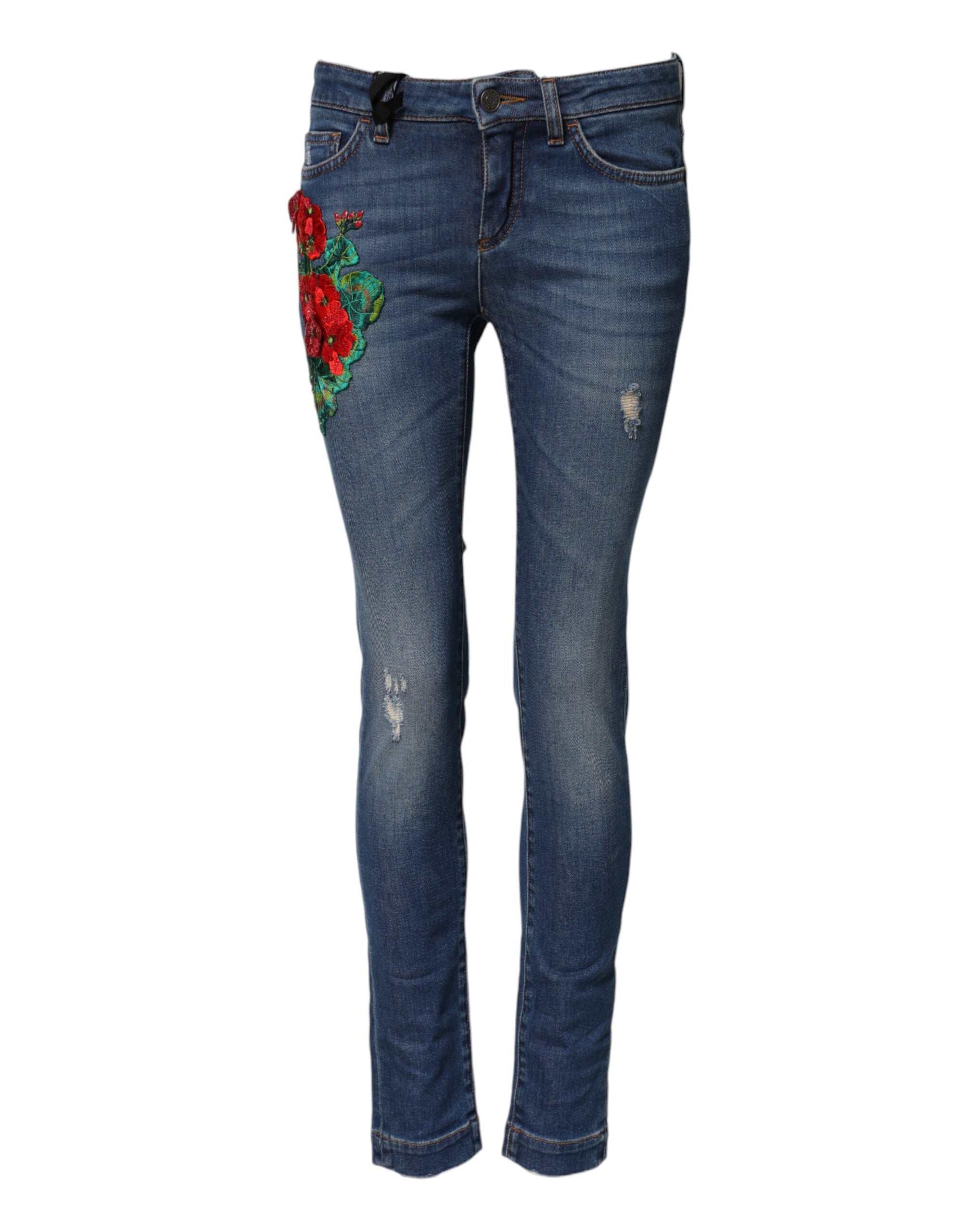 Dolce &amp; Gabbana Blue Cotton Low Waist Skinny Denim Jeans 